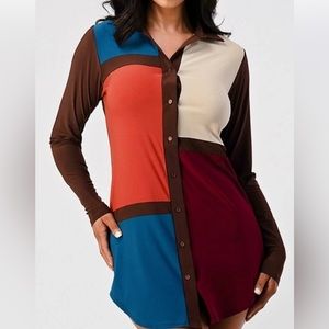Colorblock Shirt Dress